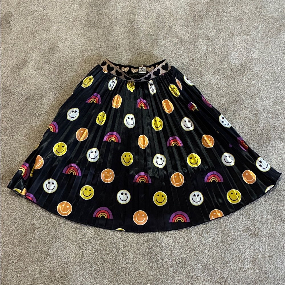 Lola + The Boys Black Skirt with Colorful Smiley Faces
